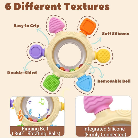Rainbow Rattle Teether - 2-in-1 Sensory Toy & Teething Relief with Sound Stimulation (3+ Months)