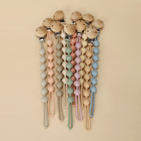 Silicone Pacifier Clip - Wooden & Plastic Baby Dummy Holder with Safety Clasp (0+ Months)