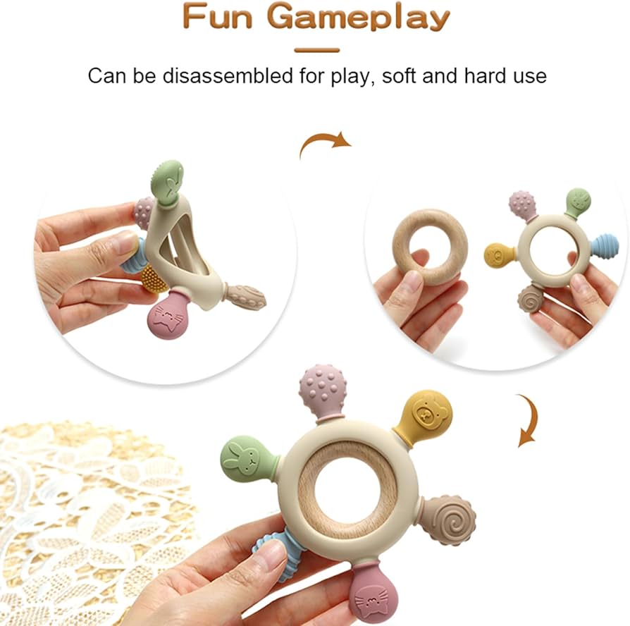Round Wood & Silicone Teether