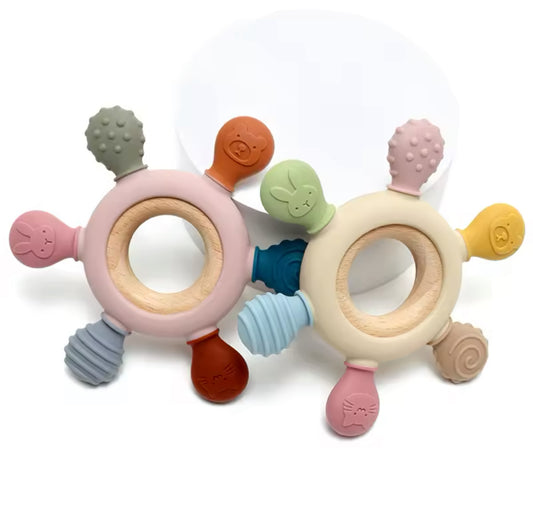 Round Wood & Silicone Teether
