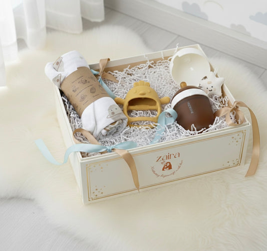 Newborn Essentials Bundle - Baby Bottle, Muslin Swaddle & Teether Gift Set (0-3 Months)