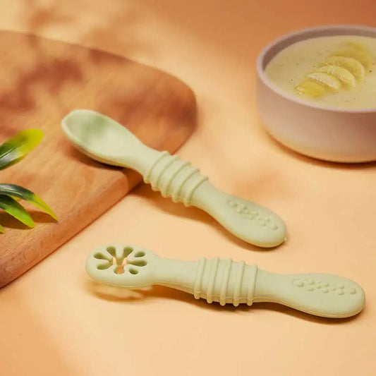 Baby Silicone Learning Spoons - BPA-Free Self-Feeding Spoon Set for Baby-Led Weaning (2 Pcs)