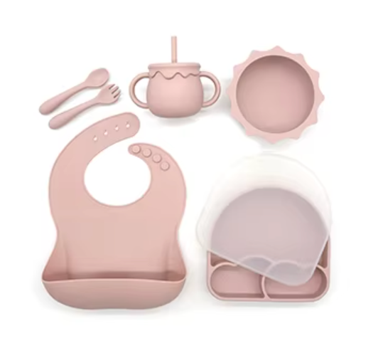 Rainbow Weaning Set - Complete 6-Piece Silicone Baby Feeding Set (Plate, Bowl, Utensils, Cup & Bib)