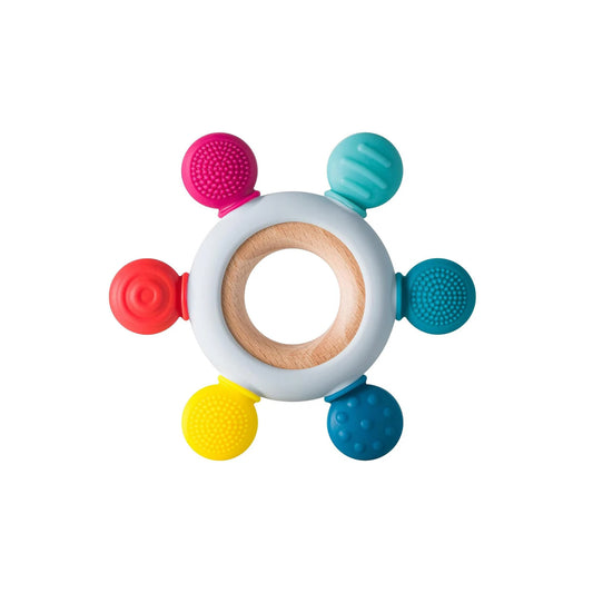 Natural Wood & Silicone Teether - Beech Wood Baby Teething Toy with Dual Texture