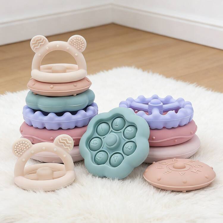 Bear Geometry Stacking Toy - Montessori Silicone Learning Toy for Shapes & Colors (6+ Months)