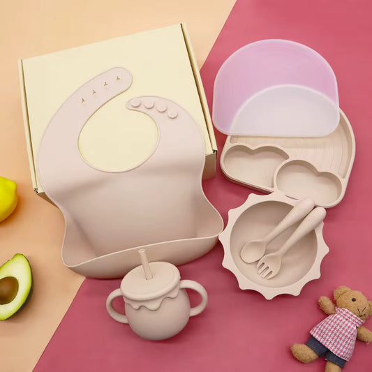 Rainbow Weaning Set - Complete 6-Piece Silicone Baby Feeding Set (Plate, Bowl, Utensils, Cup & Bib)