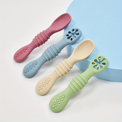 Baby Silicone Learning Spoons - BPA-Free Self-Feeding Spoon Set for Baby-Led Weaning (2 Pcs)