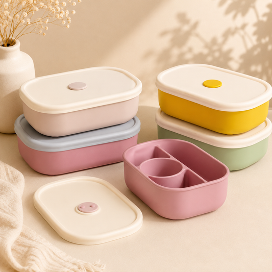 Silicone Baby Bento Box - 4-Compartment Leakproof Lunchbox with Sealed Lid, Dishwasher & Microwave Safe (18+ Months)