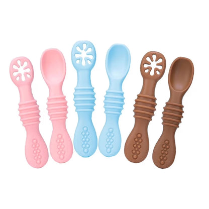 Baby Silicone Learning Spoons - BPA-Free Self-Feeding Spoon Set for Baby-Led Weaning (2 Pcs)