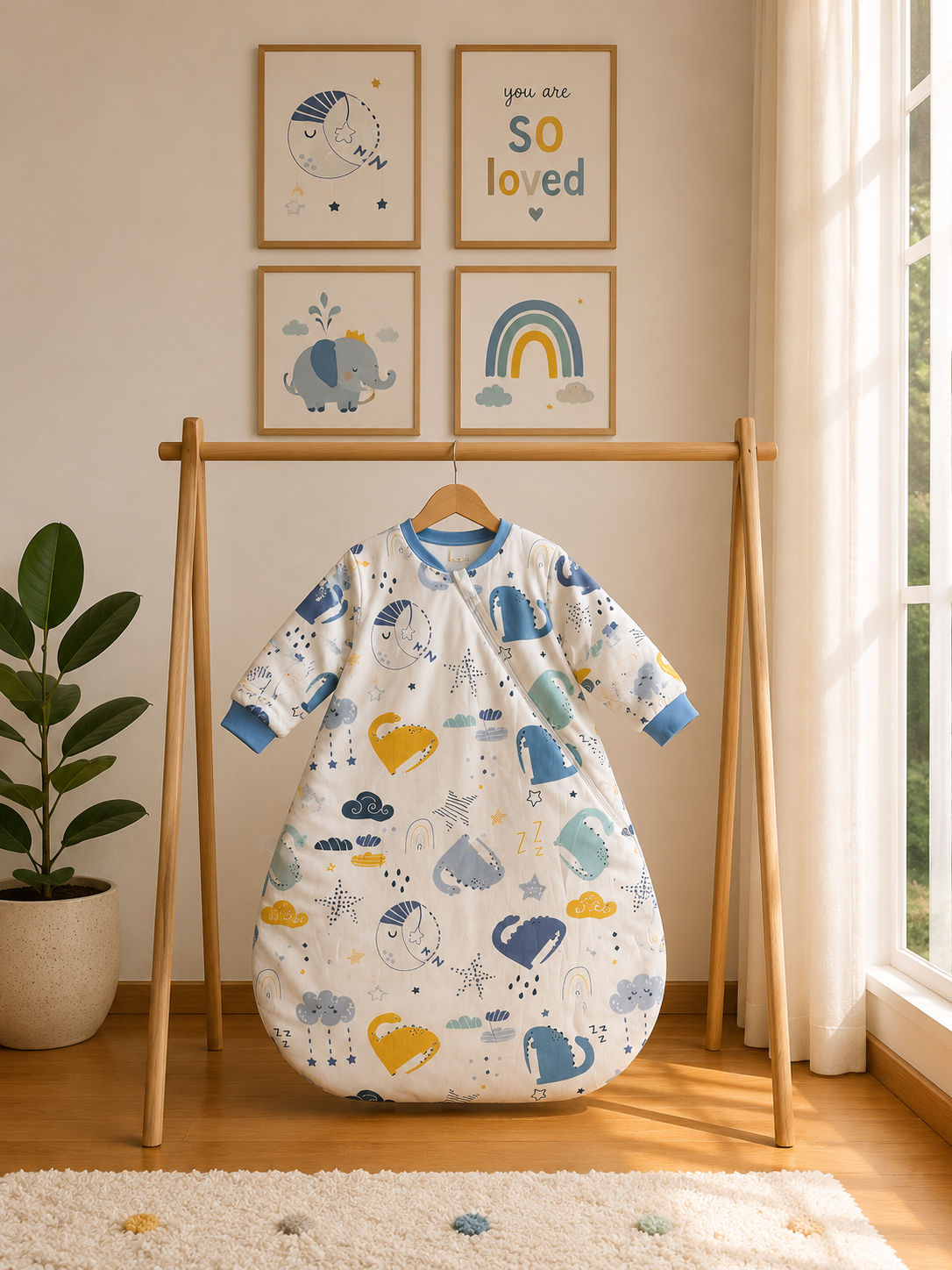 100% Cotton Long Sleeve Baby Sleeping Bag - 2.5 TOG with Detachable Sleeves & Two-Way Zip