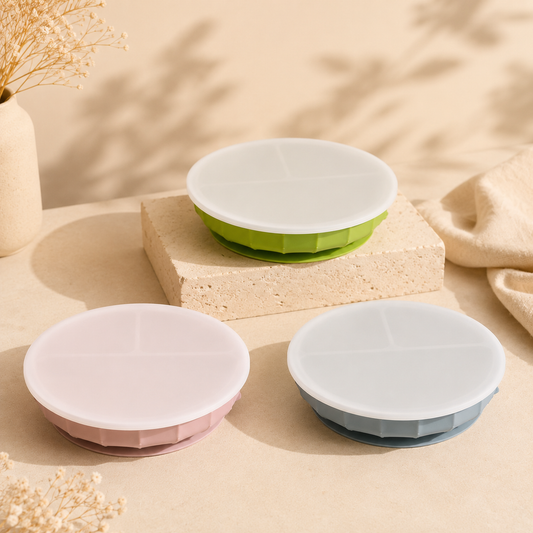 Silicone Baby Plate with Lid - 3-Compartment Suction Plate, Dishwasher & Microwave Safe (6+ Months)