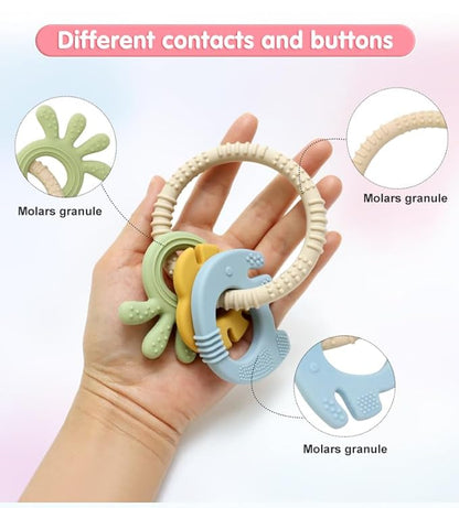 Multi-Texture Silicone Teething Ring Set – Sensory Baby Teether
