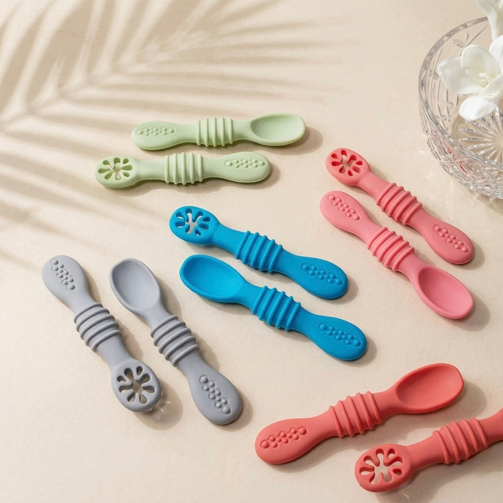 Baby Silicone Learning Spoons - BPA-Free Self-Feeding Spoon Set for Baby-Led Weaning (2 Pcs)