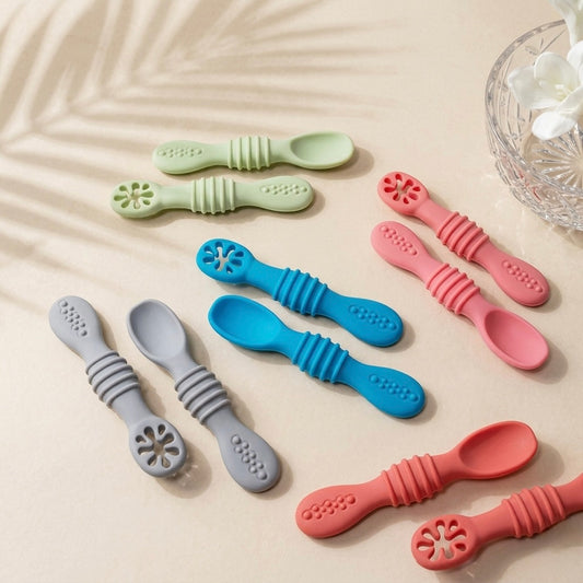 Baby Silicone Learning Spoons - BPA-Free Self-Feeding Spoon Set for Baby-Led Weaning (2 Pcs)