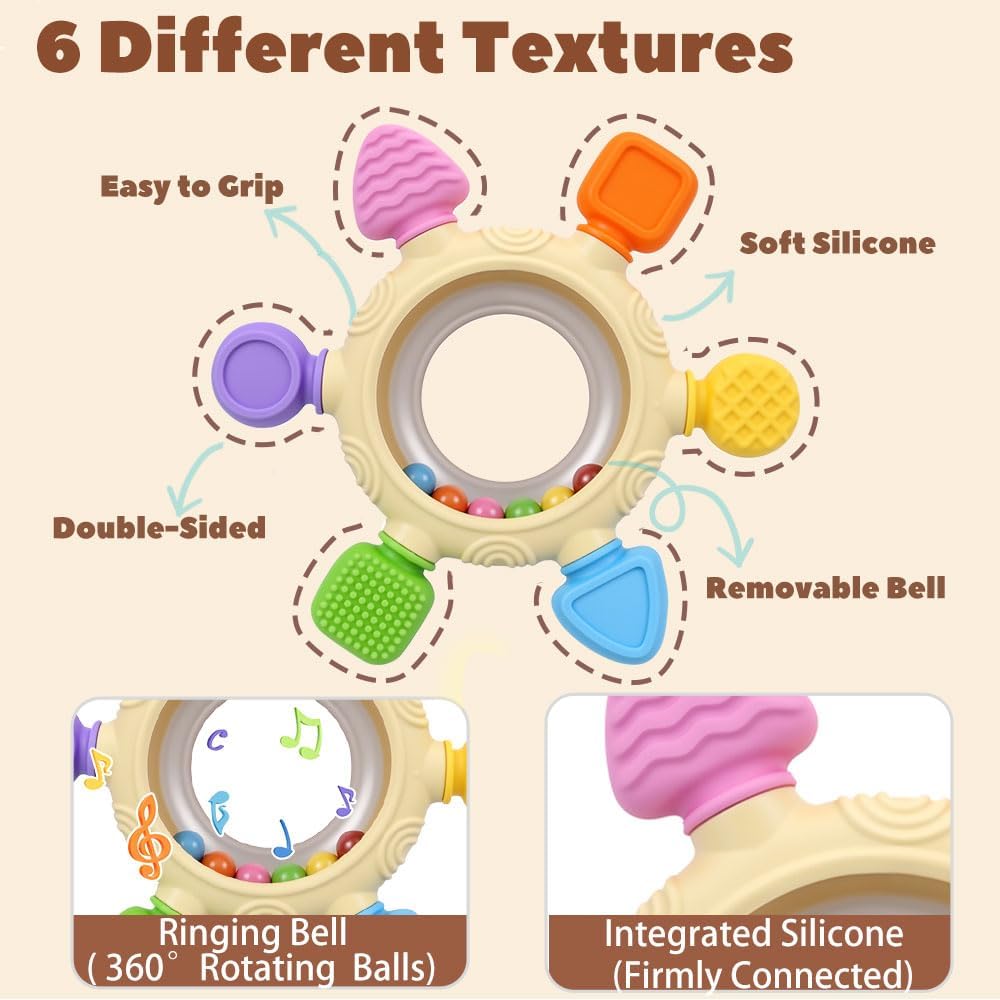 Rainbow Rattle Teether - 2-in-1 Sensory Toy & Teething Relief with Sound Stimulation (3+ Months)