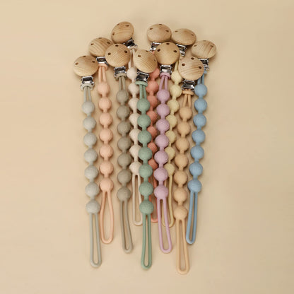 Silicone Pacifier Clip - Wooden & Plastic Baby Dummy Holder with Safety Clasp (0+ Months)