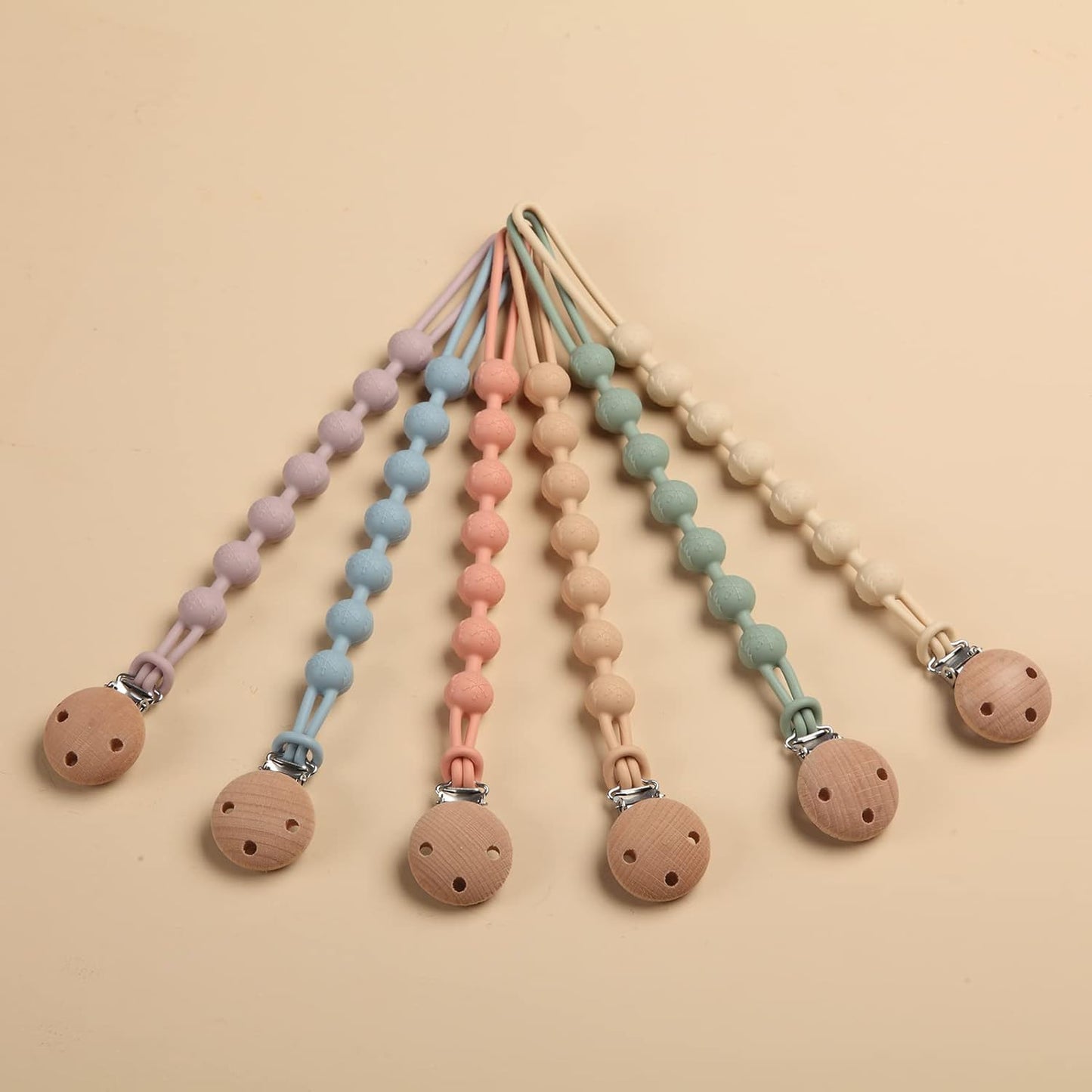 Silicone Pacifier Clip - Wooden & Plastic Baby Dummy Holder with Safety Clasp (0+ Months)