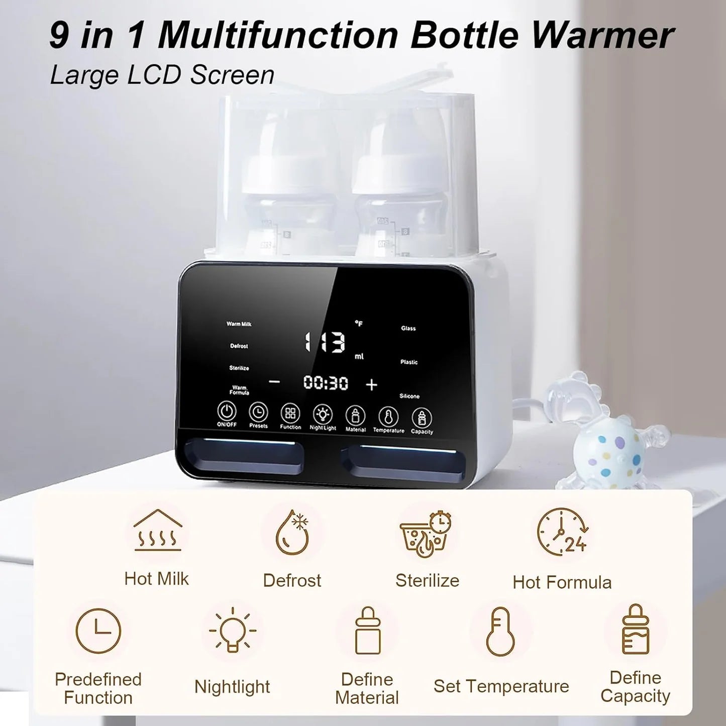 Premium Dual Bottle Warmer & Sterilizer - 4-in-1 Smart Warmer with Night Light