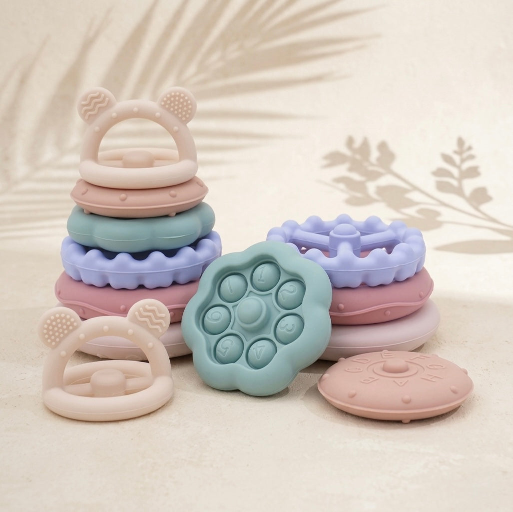 Bear Geometry Stacking Toy - Montessori Silicone Learning Toy for Shapes & Colors (6+ Months)