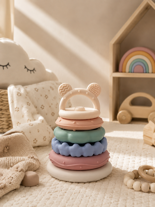 Bear Geometry Stacking Toy - Montessori Silicone Learning Toy for Shapes & Colors (6+ Months)