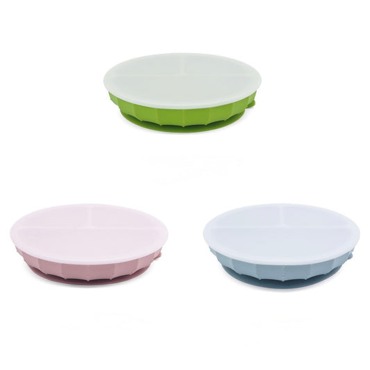 Silicone Baby Plate with Lid - 3-Compartment Suction Plate, Dishwasher & Microwave Safe (6+ Months)