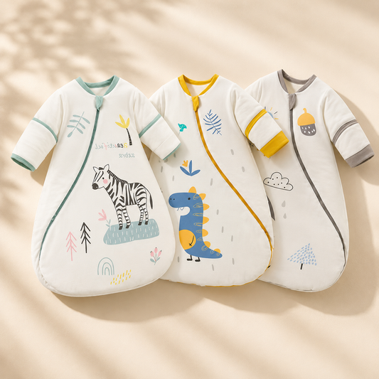 100% Cotton Long Sleeve Baby Sleeping Bag - 2.5 TOG with Detachable Sleeves & Two-Way Zip