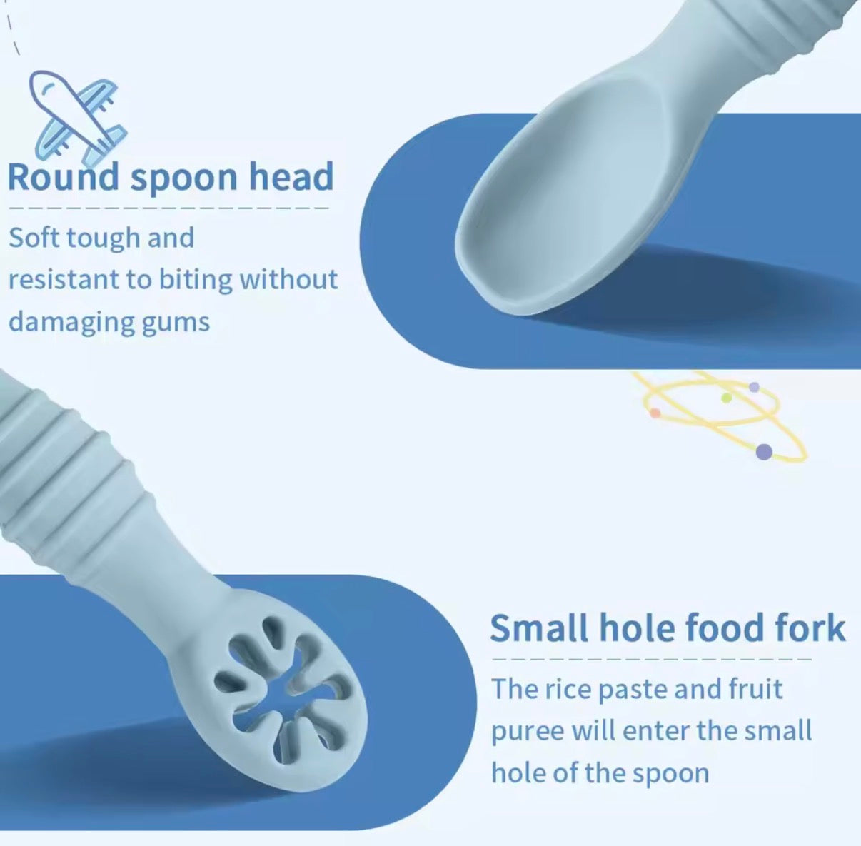 Baby Silicone Learning Spoons - BPA-Free Self-Feeding Spoon Set for Baby-Led Weaning (2 Pcs)