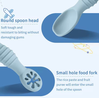 Baby Silicone Learning Spoons - BPA-Free Self-Feeding Spoon Set for Baby-Led Weaning (2 Pcs)