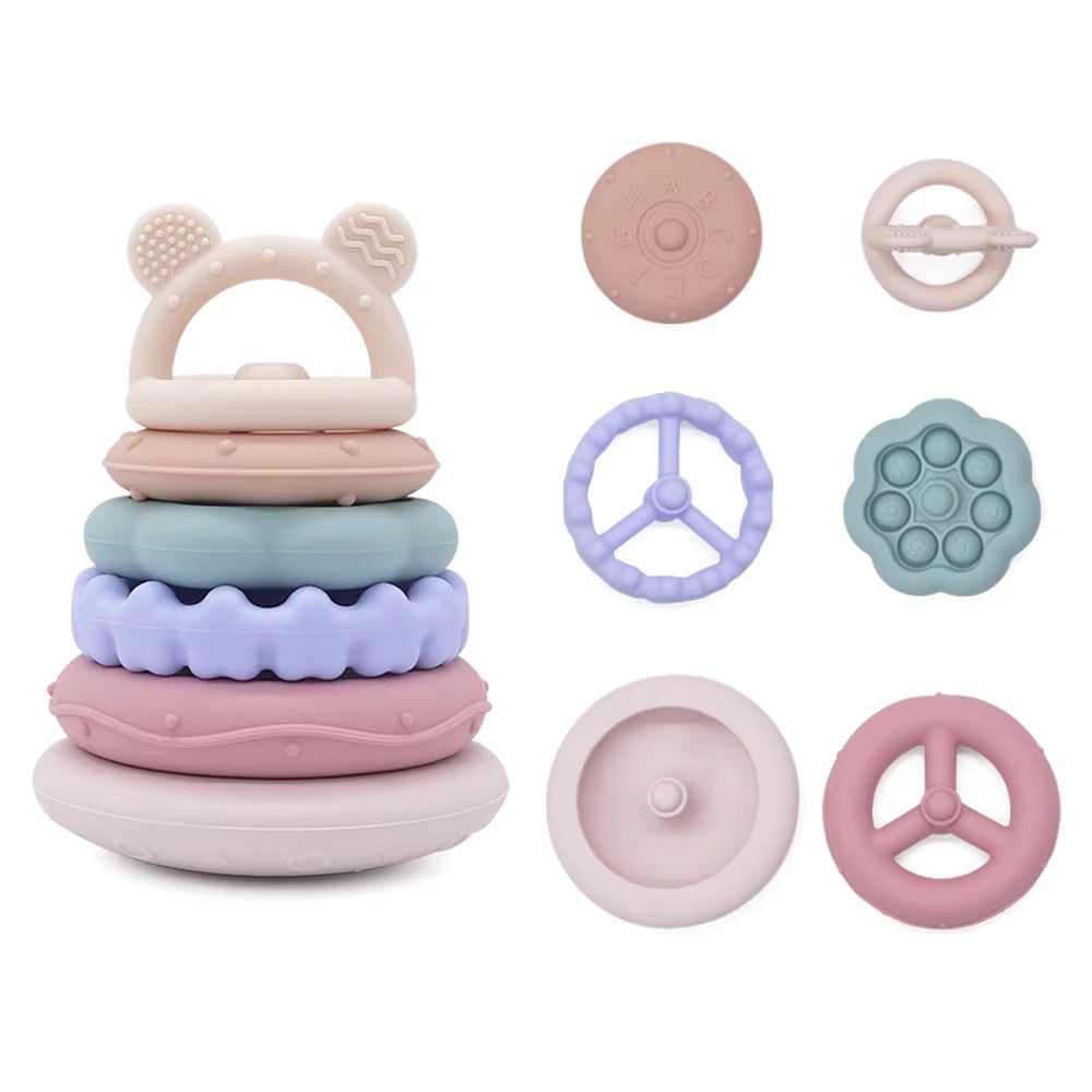 Bear Geometry Stacking Toy - Montessori Silicone Learning Toy for Shapes & Colors (6+ Months)