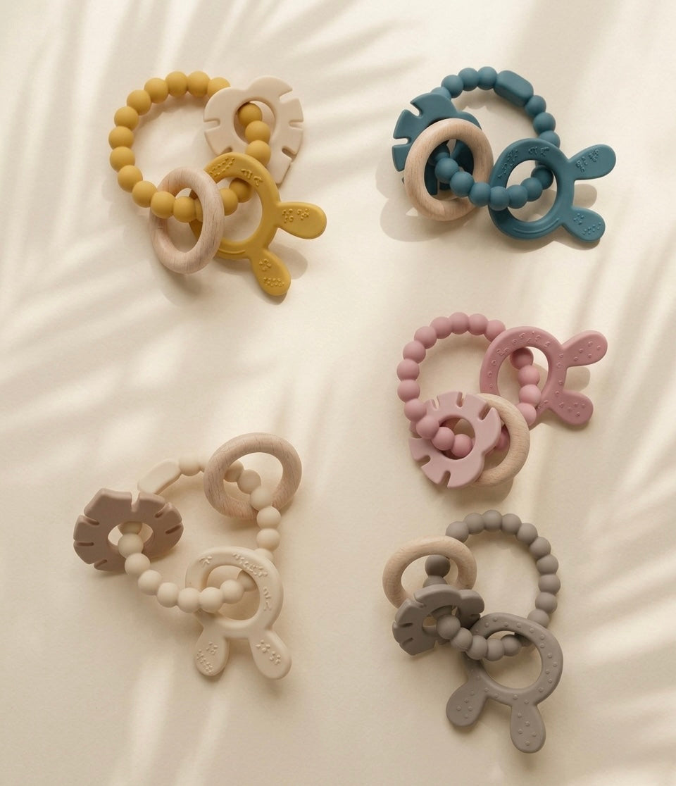 4-Piece Silicone Ring Teether Set – Stacking Baby Teething Toy