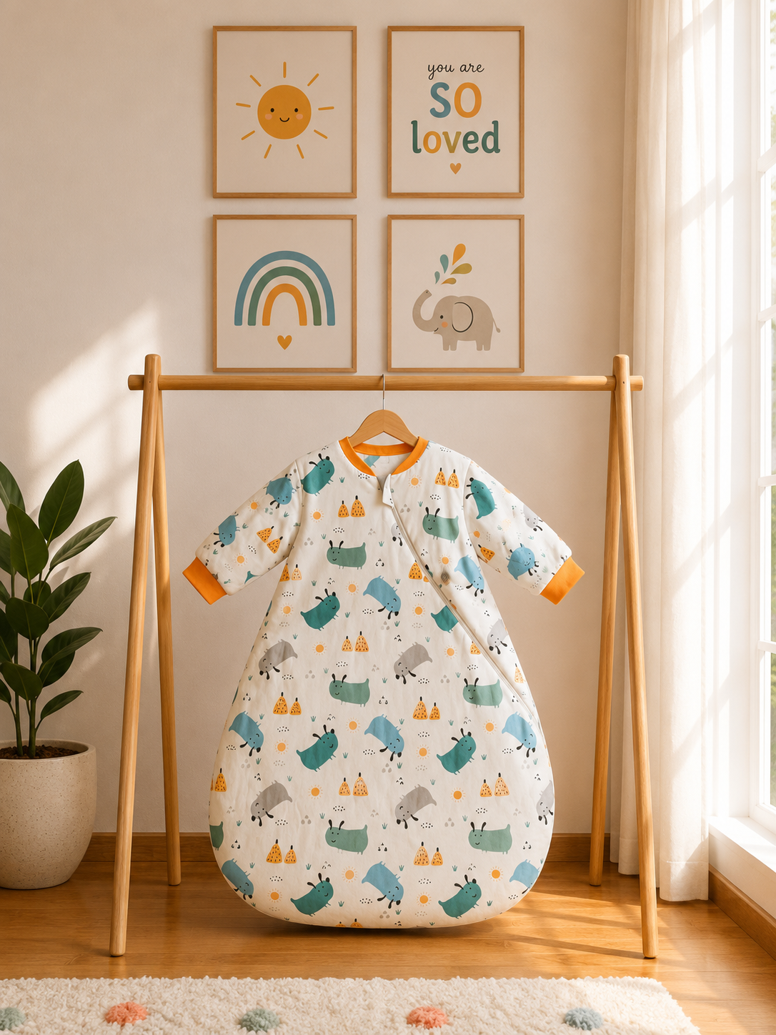 100% Cotton Long Sleeve Baby Sleeping Bag - 2.5 TOG with Detachable Sleeves & Two-Way Zip
