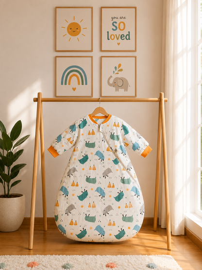 100% Cotton Long Sleeve Baby Sleeping Bag - 2.5 TOG with Detachable Sleeves & Two-Way Zip