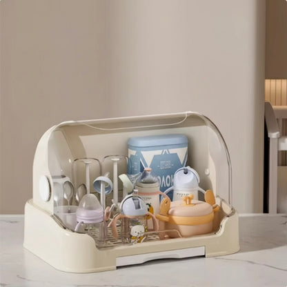 Baby Essentials Storage Rack with Lid - Dust-Free Organizer for Bottles, Pacifiers & Feeding Supplies