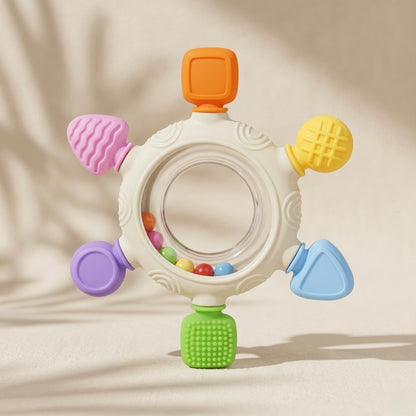 Rainbow Rattle Teether - 2-in-1 Sensory Toy & Teething Relief with Sound Stimulation (3+ Months)