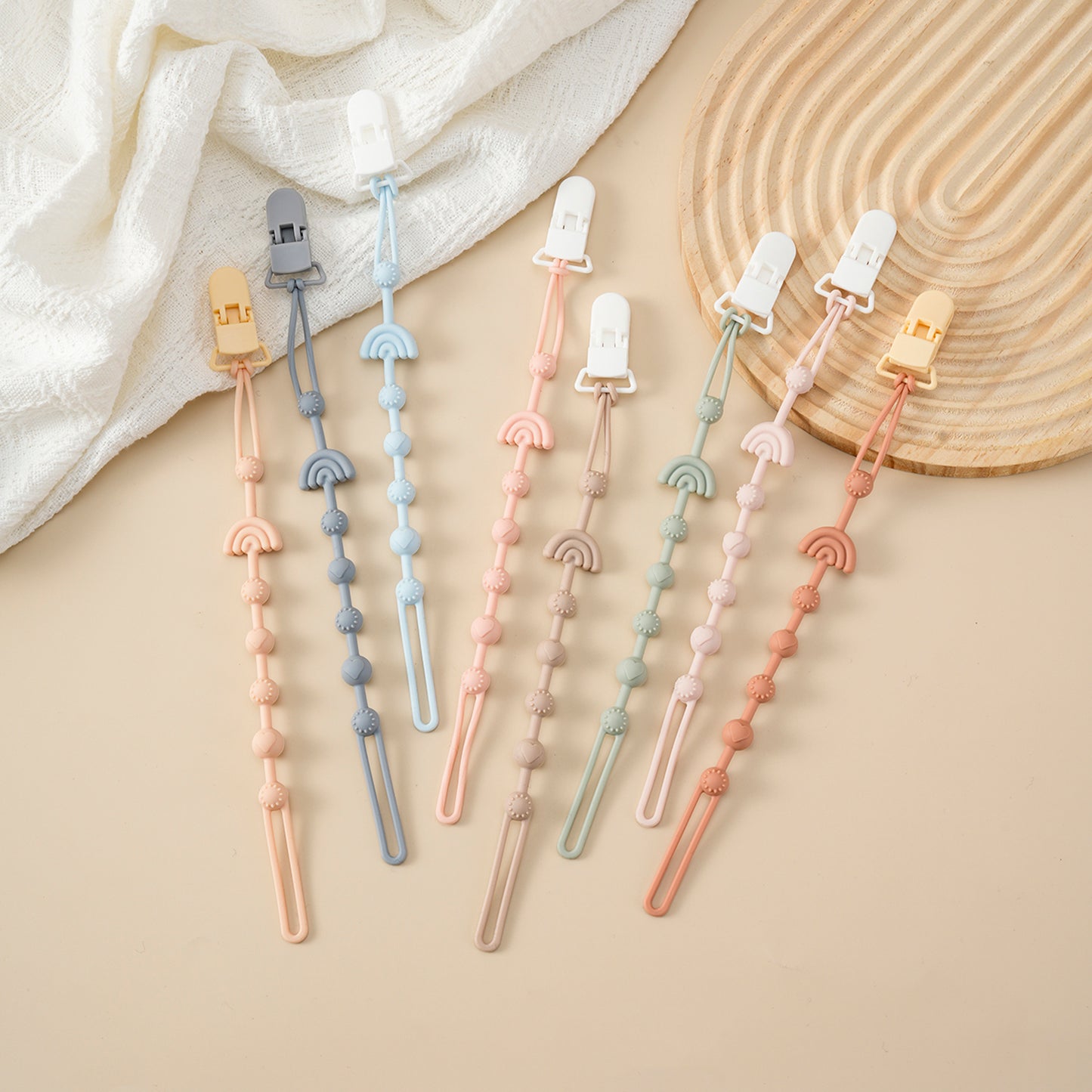 Silicone Pacifier Clip - Wooden & Plastic Baby Dummy Holder with Safety Clasp (0+ Months)