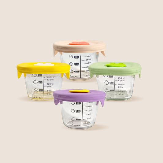 Glass Baby Food Storage Bowl - Borosilicate Glass with Airtight Silicone Lid