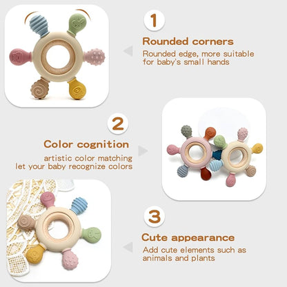 Round Wood & Silicone Teether
