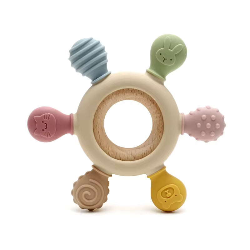Round Wood & Silicone Teether