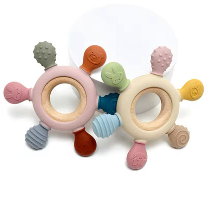 Round Wood & Silicone Teether