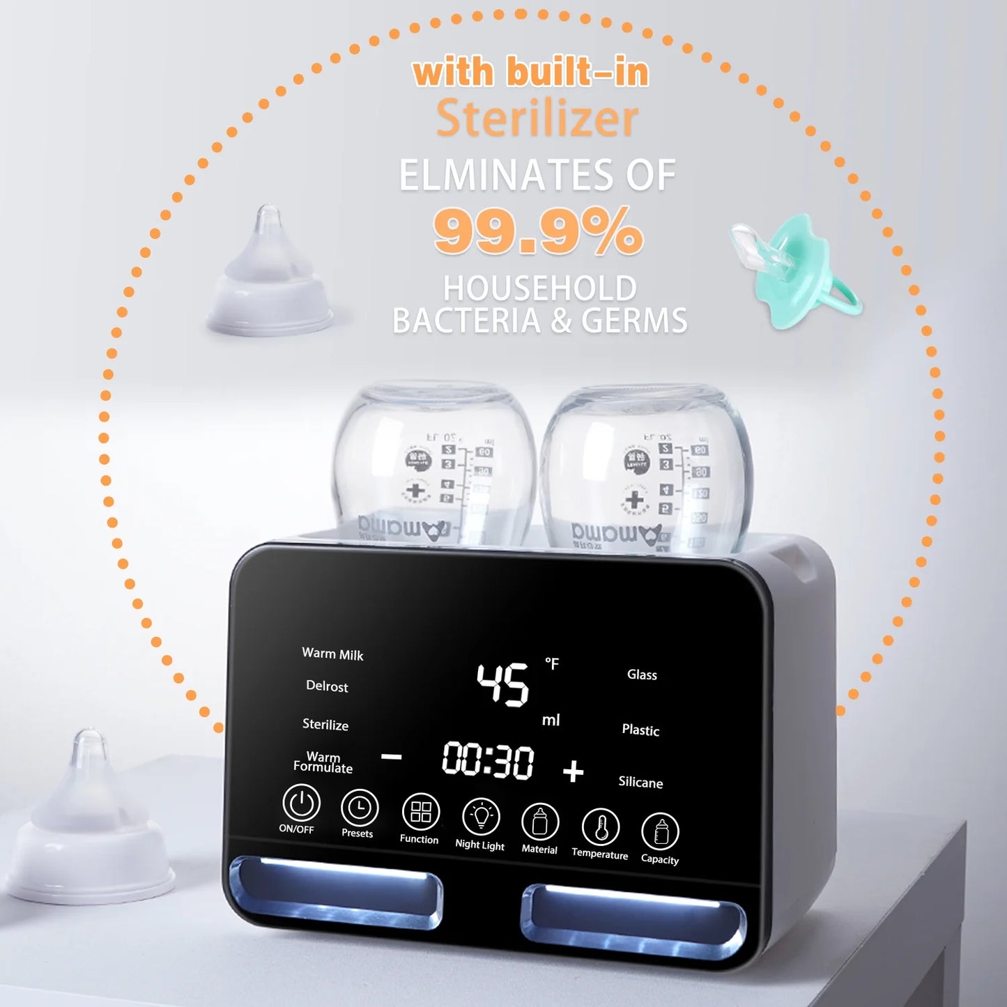 Premium Dual Bottle Warmer & Sterilizer - 4-in-1 Smart Warmer with Night Light