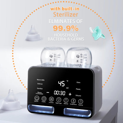 Premium Dual Bottle Warmer & Sterilizer - 4-in-1 Smart Warmer with Night Light