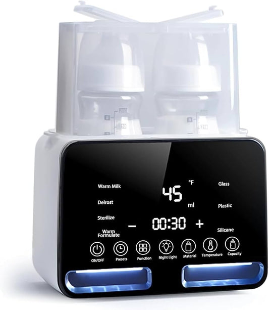 Premium Dual Bottle Warmer & Sterilizer - 4-in-1 Smart Warmer with Night Light
