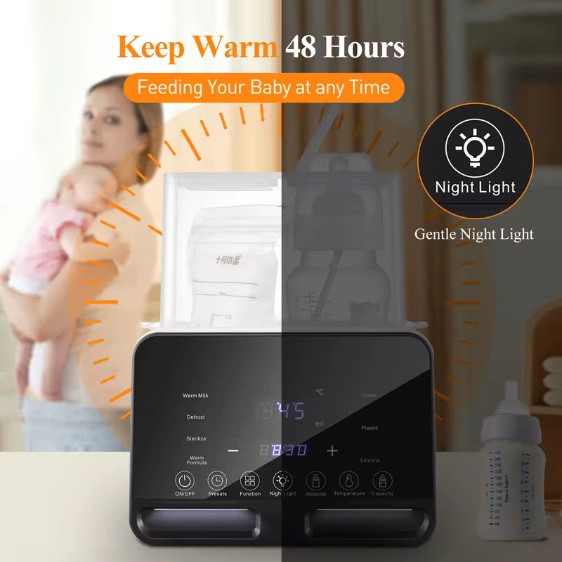 Premium Dual Bottle Warmer & Sterilizer - 4-in-1 Smart Warmer with Night Light
