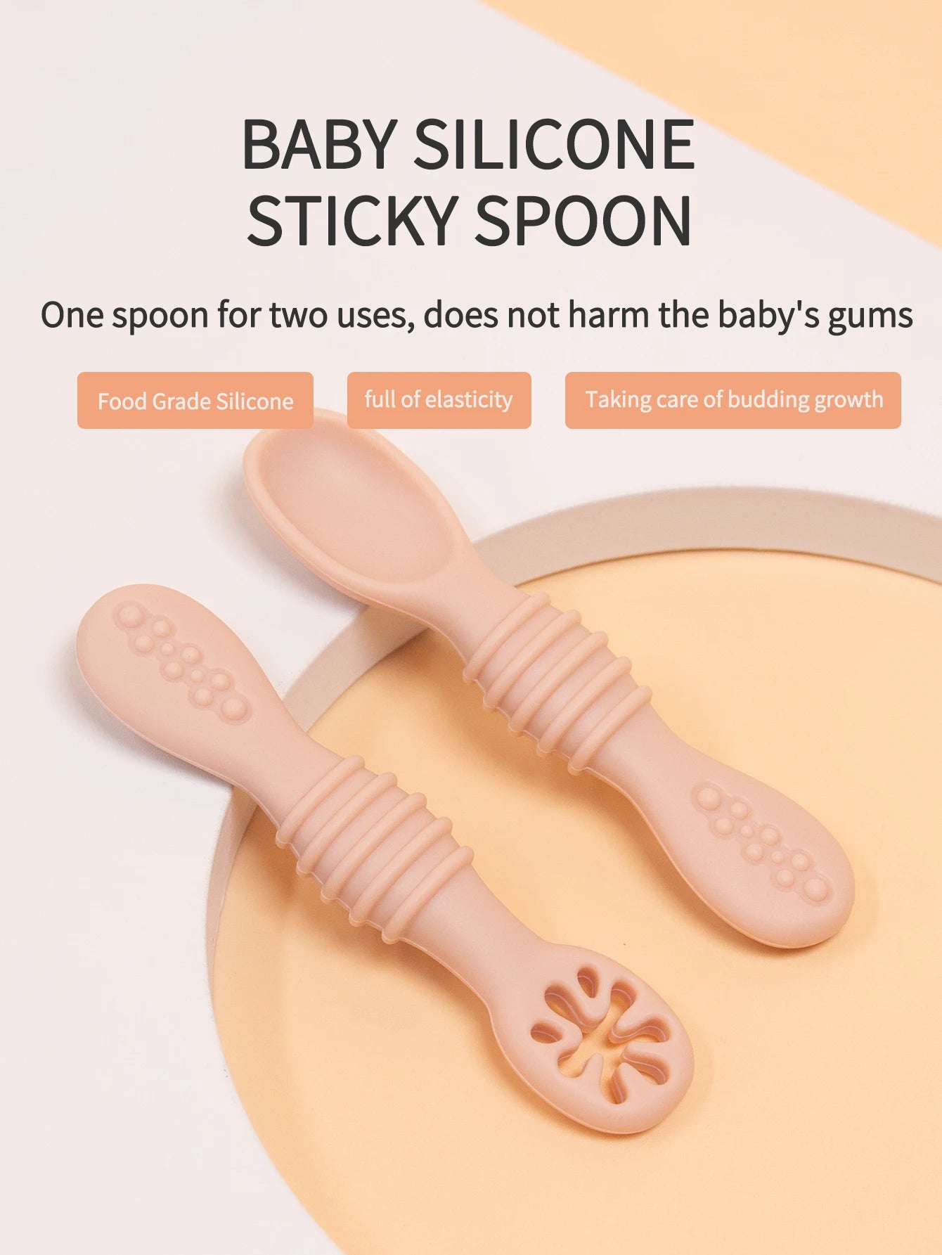 Baby Silicone Learning Spoons - BPA-Free Self-Feeding Spoon Set for Baby-Led Weaning (2 Pcs)