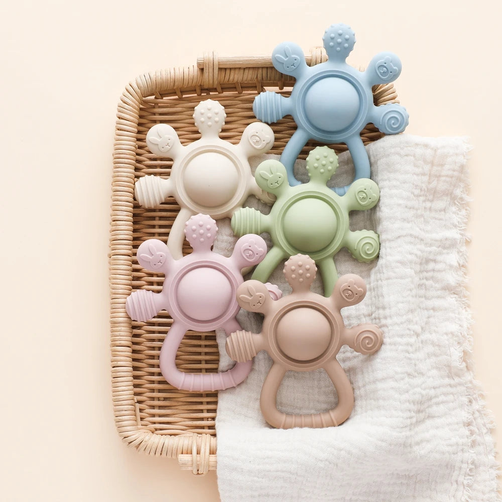 Silicone Rattle Teether – 2-in-1 Baby Teething Toy with Rattle