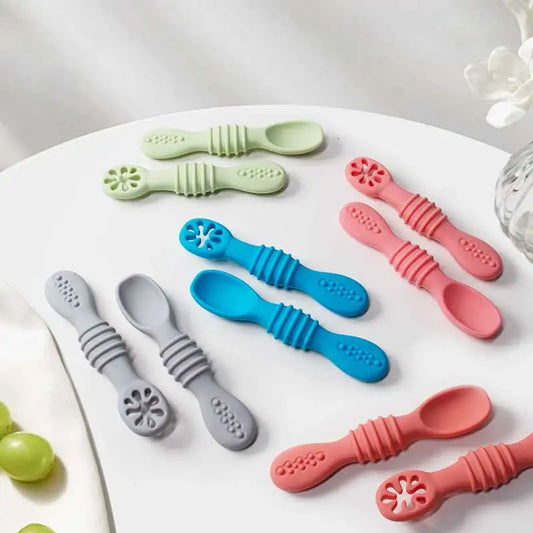 Baby Silicone Learning Spoons - BPA-Free Self-Feeding Spoon Set for Baby-Led Weaning (2 Pcs)