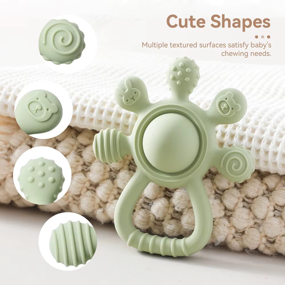 Silicone Rattle Teether – 2-in-1 Baby Teething Toy with Rattle
