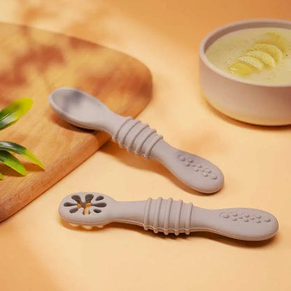 Baby Silicone Learning Spoons - BPA-Free Self-Feeding Spoon Set for Baby-Led Weaning (2 Pcs)