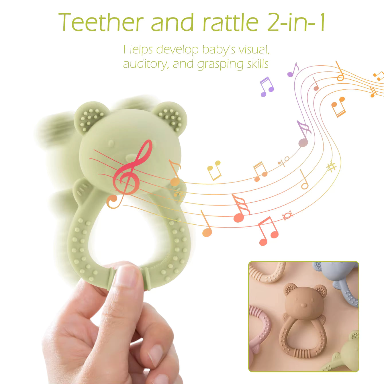 Silicone Rattle Teether – 2-in-1 Baby Teething Toy with Rattle