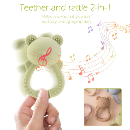 Silicone Rattle Teether – 2-in-1 Baby Teething Toy with Rattle